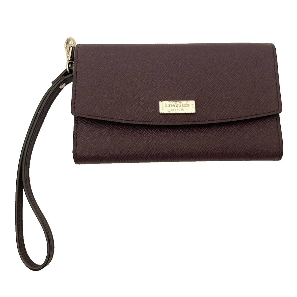 Kate Spade New York Wristlet Wallet Solid Brown Leather Cards ID Nice